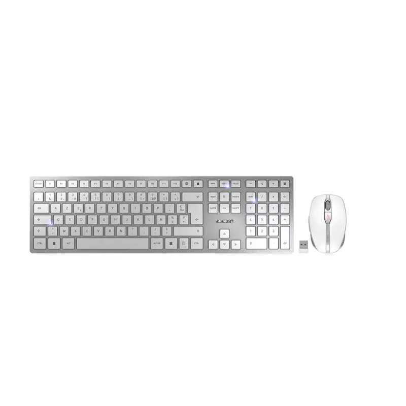 CHERRY DW 9100 SLIM keyboard Mouse included Universal RF Wireless + Bluetooth AZERTY French Silver