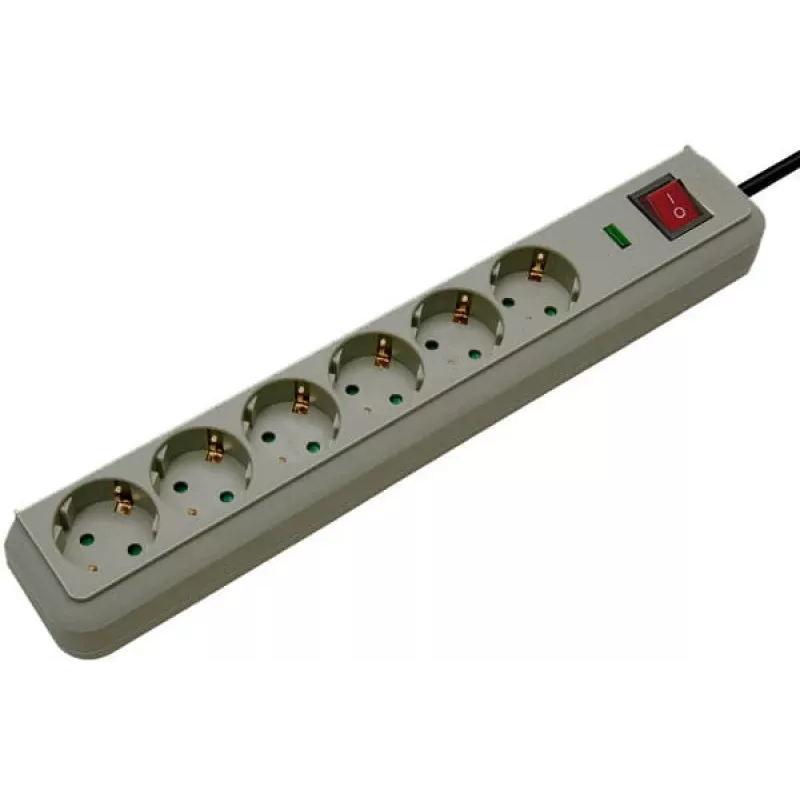 Eco-Line Power Strip 6-way (Light Grey, 1,5 Meter, 13.500A Surge Protection)