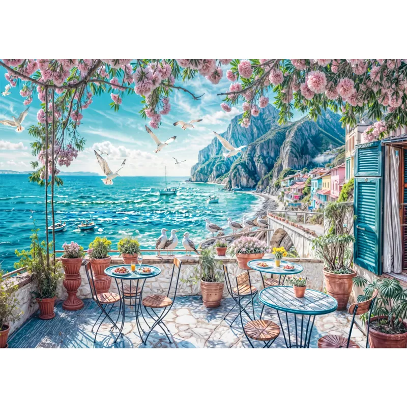 Jigsaw puzzle schmidt spiele Terrace by the Sea, 1000 pieces, scenic seaside illustration