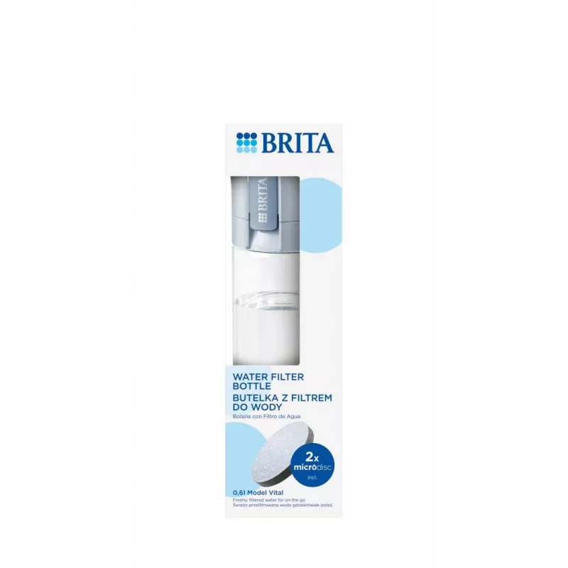 Filtering bottle BRITA Vital Pastel Blue 600 ml with 2 MicroDisc filters, BPA-free, dishwasher-safe
