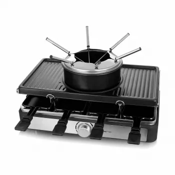 Raclette grill Emerio RG-124930 for 8 persons, 1400 W, black and stainless steel, rotary control
