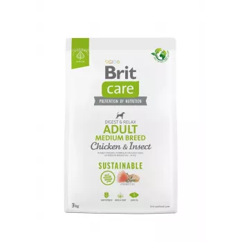 Dry dog food Brit Care Sustainable Adult Medium Breed Chicken & Insect, 3 kg, Protein 26%, Fat 16%