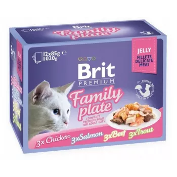 Wet cat food Brit Premium Family Plate Fillets in Jelly — Mixed flavors, 12 x 85 g pouch