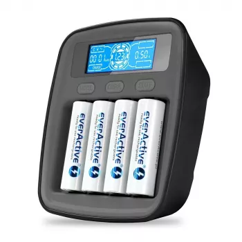 Battery charger everActive NC1000MV2 — Ni‑MH 4‑slot USB‑C charger, 4 cells, 5V, black, 110×99×38 mm
