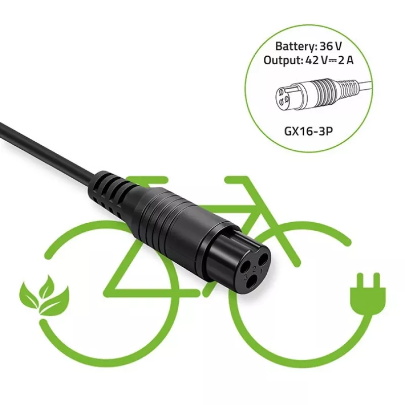 Battery charger QOLTEC Charger for ebike 36V 42V 2A 3P GX16