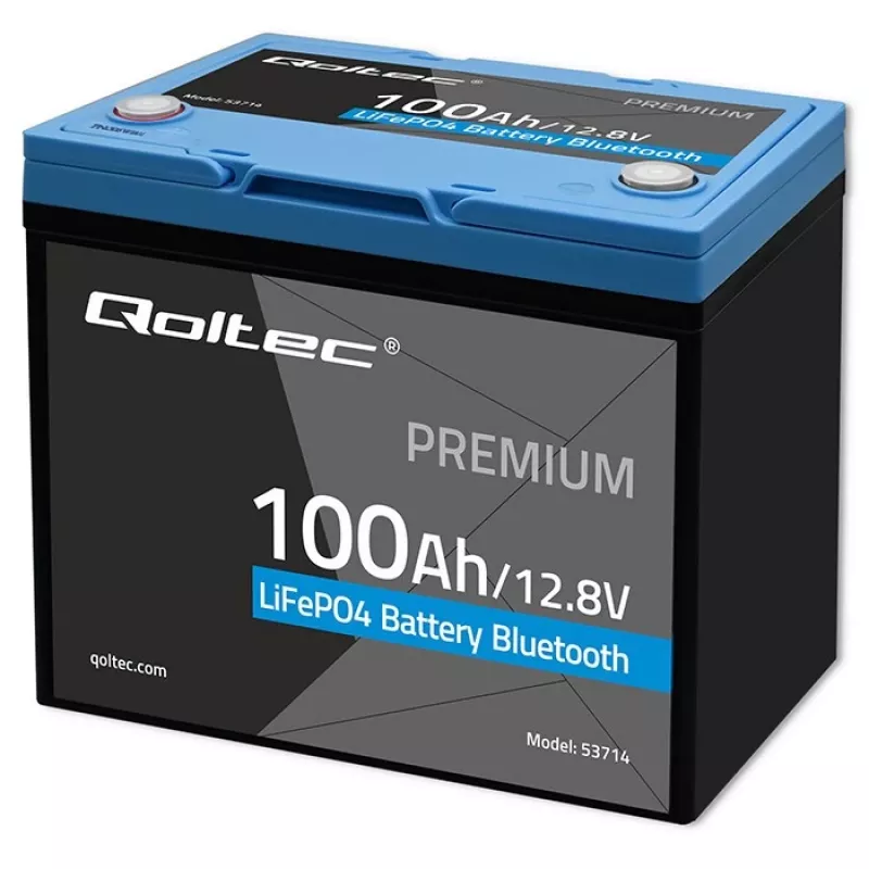 LiFePO4 battery QOLTEC 12.8V 100Ah with Bluetooth — 12.8 V 100 Ah