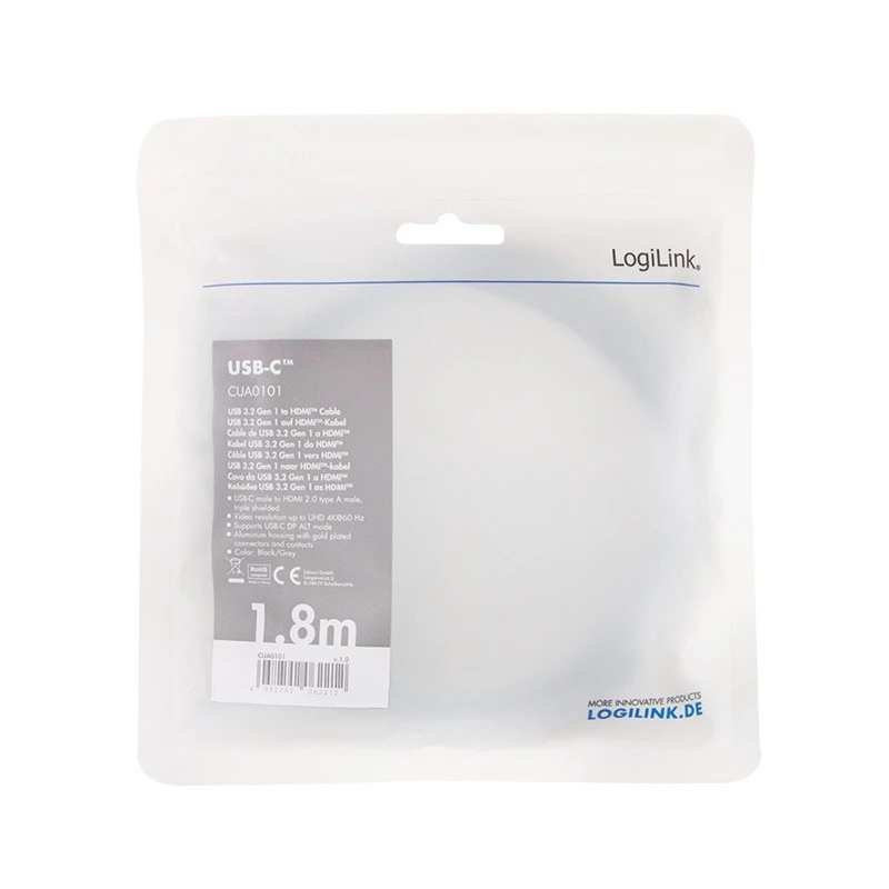 LogiLink CUA0101 USB 3.2 Gen1 Type-C to HDMI-A Cable 1.8m Black Grey