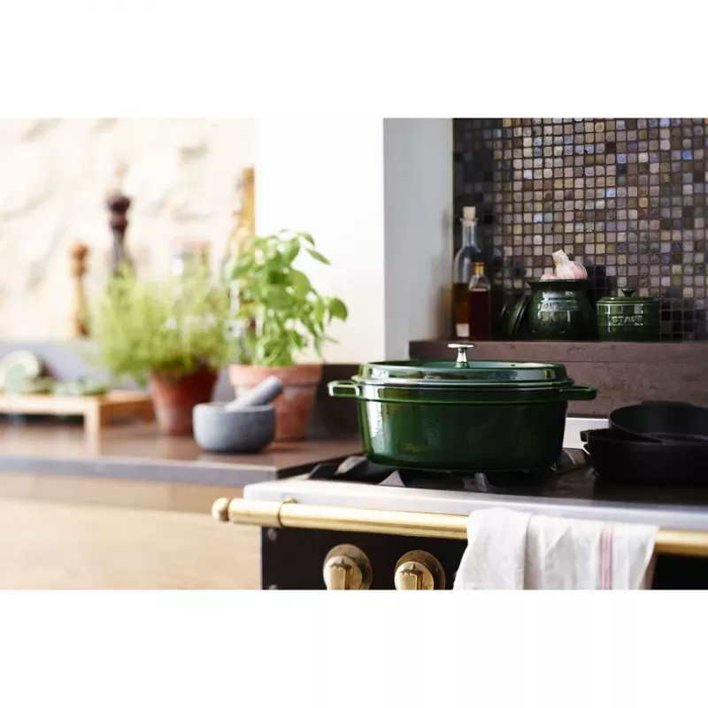 Staub La Cocotte 33 cm Oval Cast Iron Dutch Oven, Basil Green