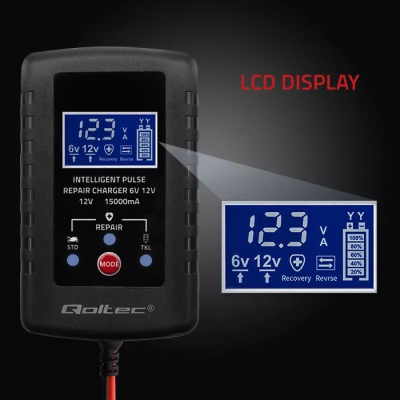 Battery charger QOLTEC 52426 for AGM/GEL/STANDARD batteries 6V/12V 2A with LED display