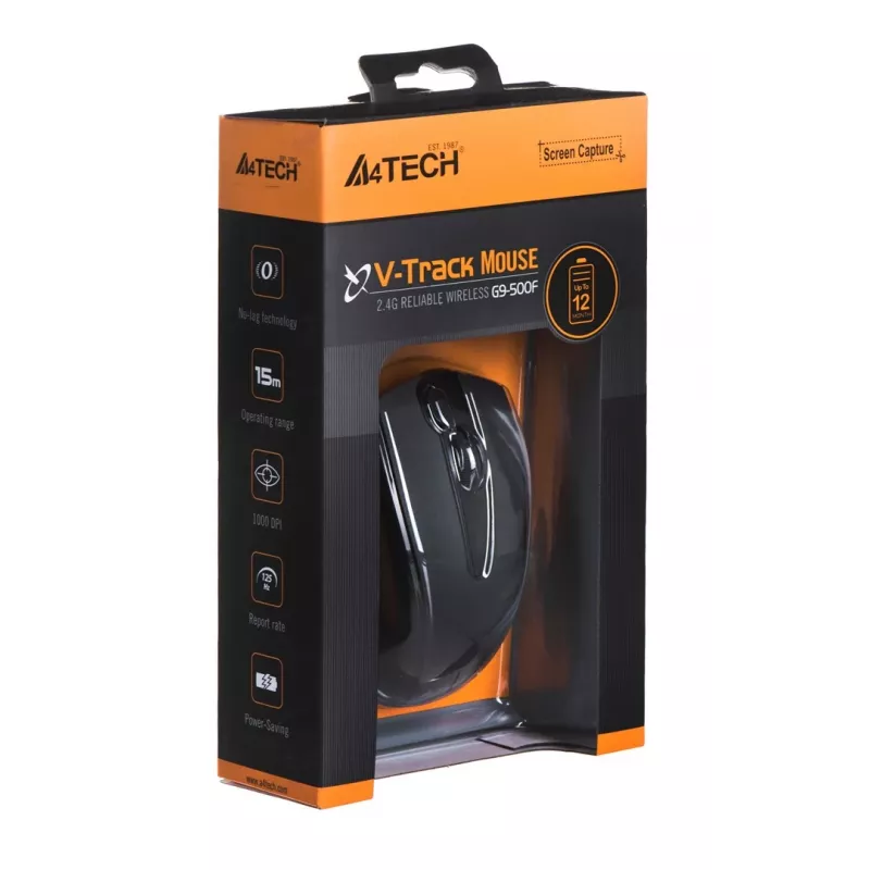 Wireless RF mouse A4Tech G9-500F, right-hand, 1000 DPI, 2.4 GHz nano receiver, 15 m range, AA battery