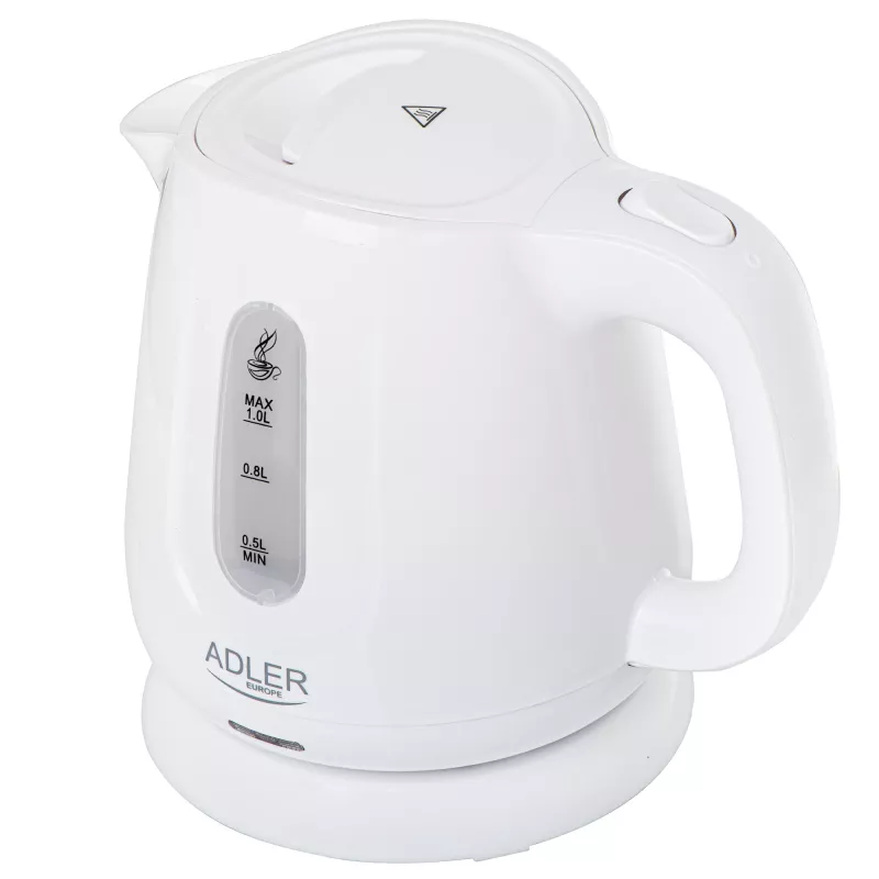 Electric kettle Adler AD 1373 — 1 L capacity, 850 W, white, 360° base, polypropylene