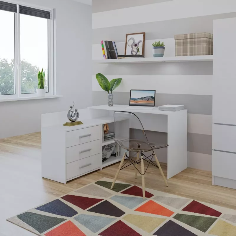 Corner Computer Desk Topeshop DANY BIEL KPL White Rectangular Particle Board