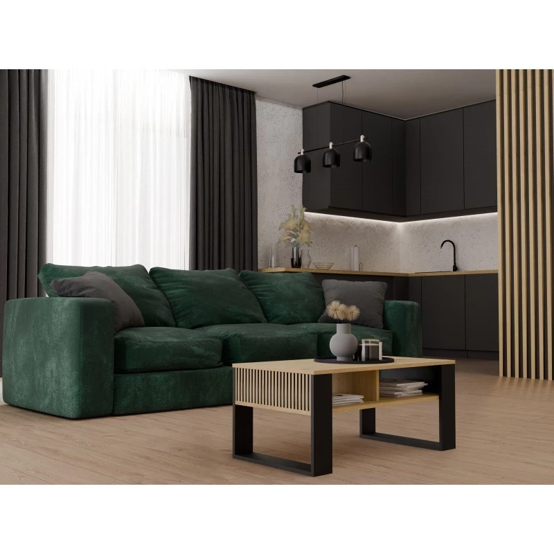 Coffee table top e shop STOLIK KAWOWY ŁAWA MODERN 2P SLIM Dąb Artisan black slats