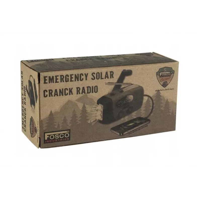 Emergency radio FOSCO 464600 with LED torch, power bank, FM, IPX3, solar/manual/USB-C — green/black