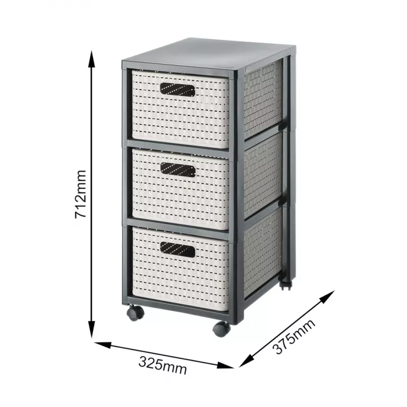 Storage unit Rotho Country 3-drawer cappuccino/anthracite, technopolymer, 712×325×375 mm