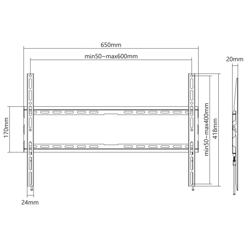 SBOX PLB-2264F-2 wall mount bracket 37–80 cm, load capacity 45 kg, VESA 600x400