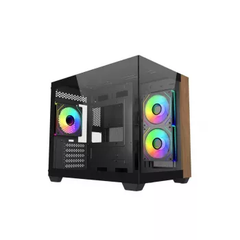 PC case Cooler Master Elite 481 Wood — dual-chamber mATX with natural wood design and dual tempered glass panels