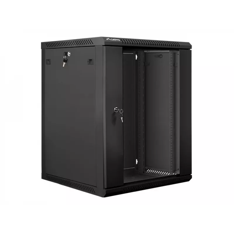 Lanberg WF01-6615-10B 19 inch 15U Wall-Mount Rack Cabinet 600x600mm Black with Glass Door
