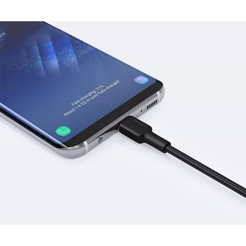 USB A to USB-C cable AUKEY CB-CD30 0.9 m — Black, braided, USB PD 3.0, 0.48 Gbit/s