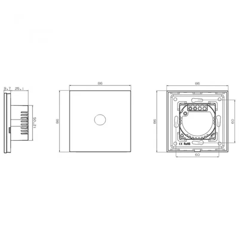 Touch Switch Spring One Way Glass Black — model 0
