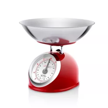 Mechanical kitchen scale ETA ETA577790030 — 5 kg capacity, 25 g accuracy, stainless steel top, white housing