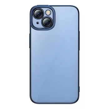 Protective case and tempered glass set Baseus for iPhone 14 Plus — Glitter transparent blue