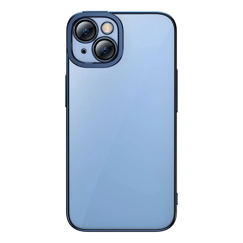 Protective case and tempered glass set Baseus for iPhone 14 Plus — Glitter transparent blue