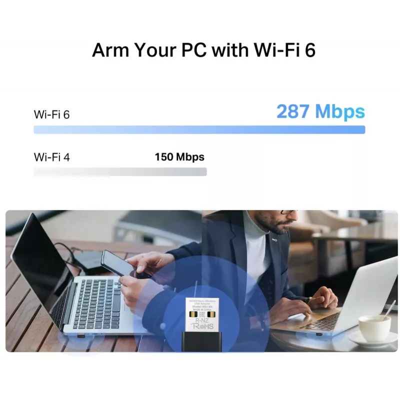 USB Wi‑Fi Adapter MERCUSYS MA14N — USB Type‑A, 2.4 GHz Single‑Band, up to 287 Mb/s, Black