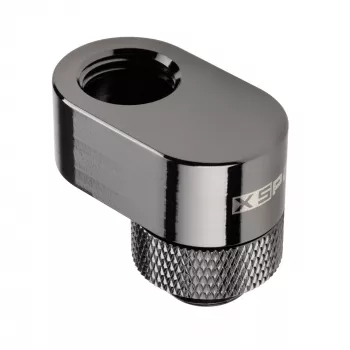 XSPC Rotary 14mm Offset G1/4 Fitting, Chrome Black - angled rotary connector for water cooling