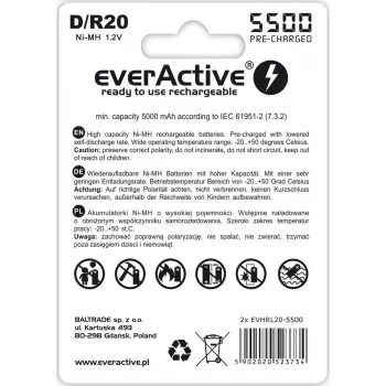 Rechargeable battery everActive EVHRL20-5500 D NiMH 1.2V 5500mAh, pack of 2