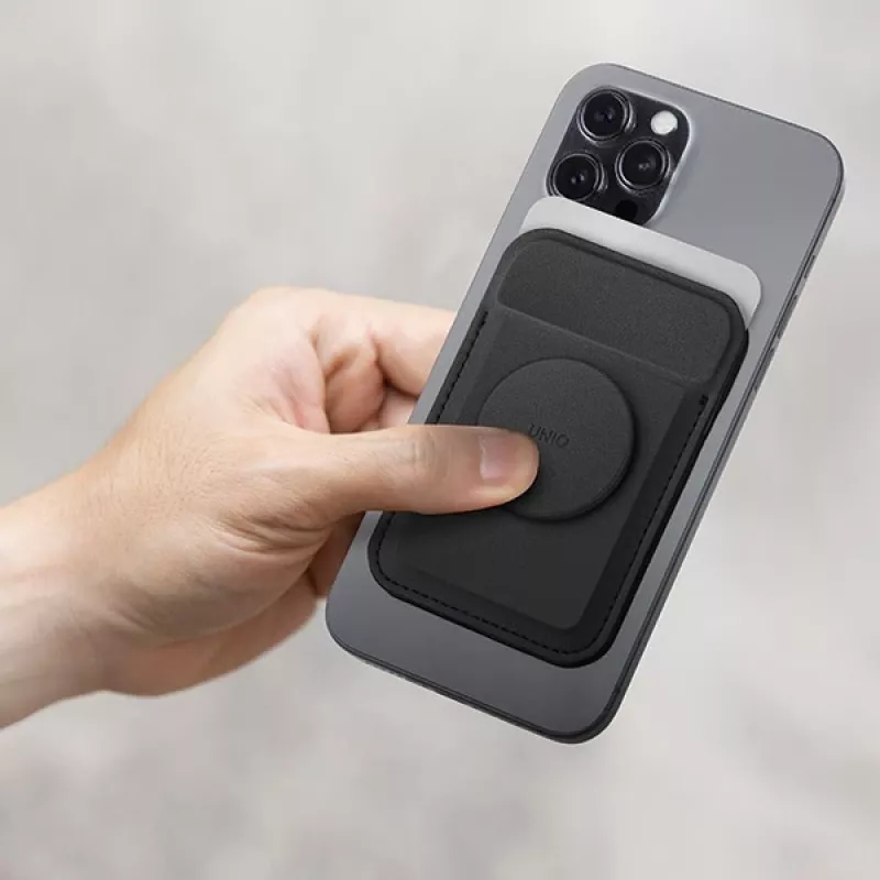 Magnetic card wallet UniQ Flixa — MagSafe-compatible, black (jet black)