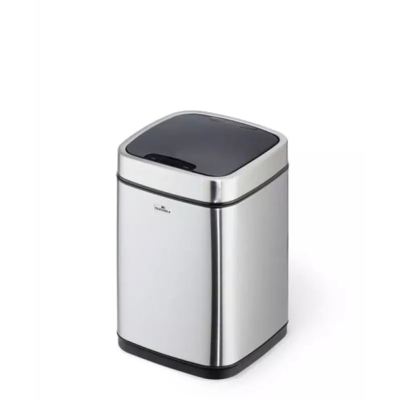 Trash Can Durable NO TOUCH 6L Rectangular Stainless Steel Silver Black