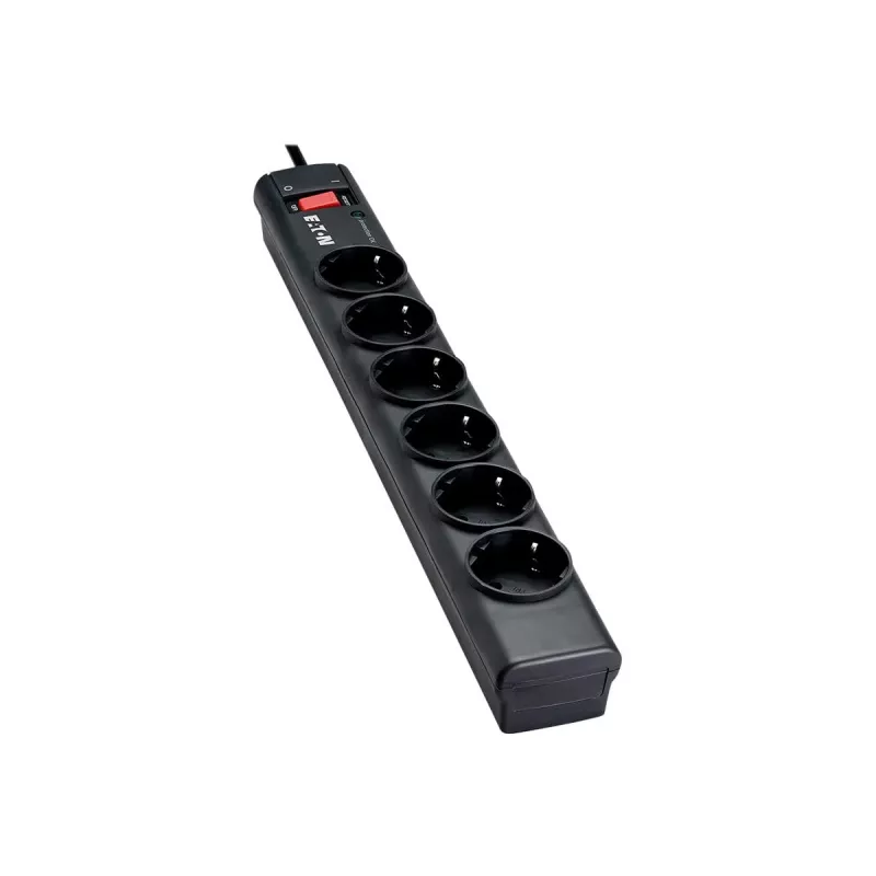 Eaton Protection Strip 6 DIN - Steckdosenleiste mit Überspannungsschutz (6-Fach Schuko Buchse, schaltbar) - schwarz (PS6D)