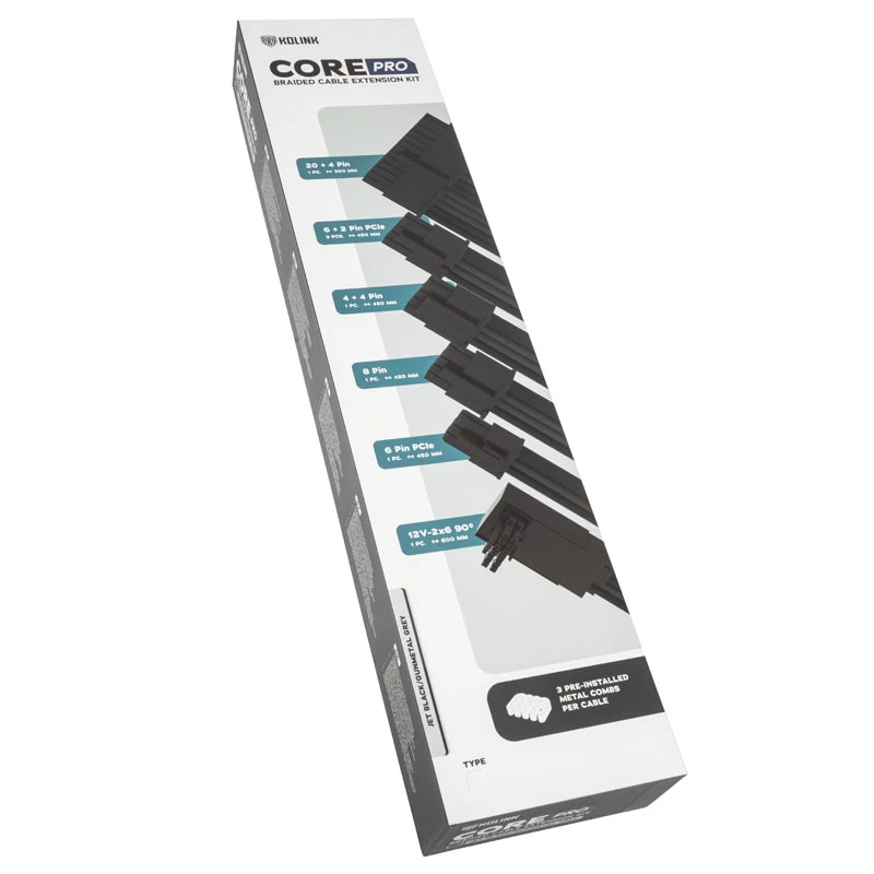 Cable extension kit Kolink Core Pro 12V 2x6-pin Type 1 – Jet Black/Gunmetal