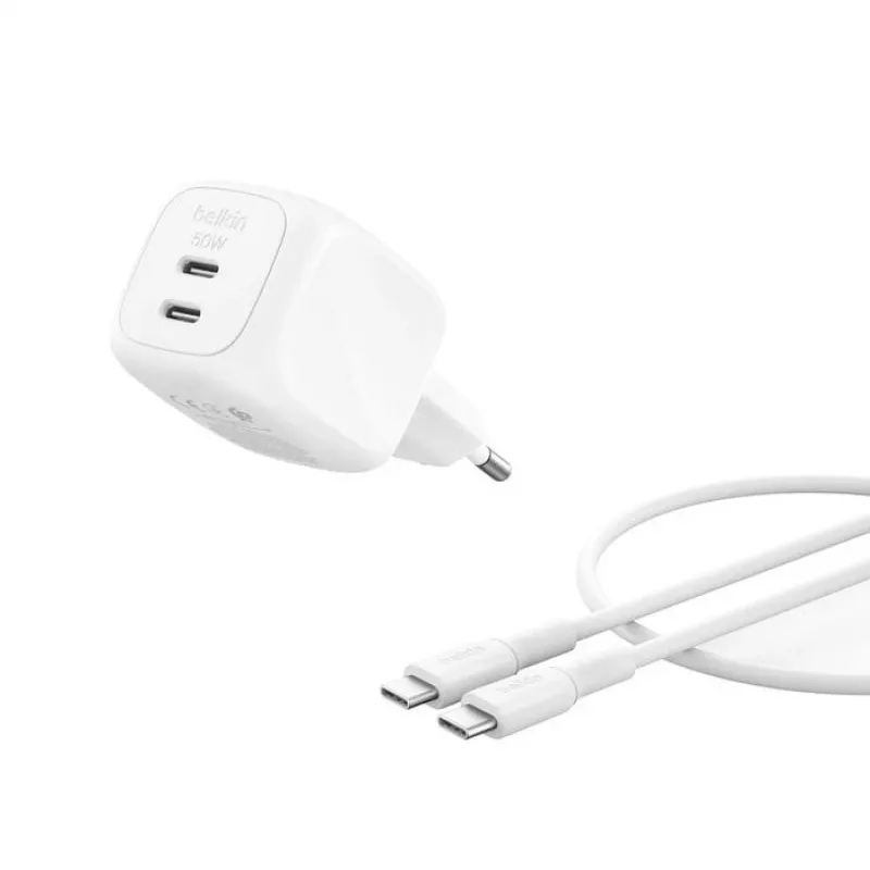 Belkin BoostCharge Pro - Power Supply - GaN - 50 Watt - Fast Charge - 2 Output Ports (2 x USB-C)