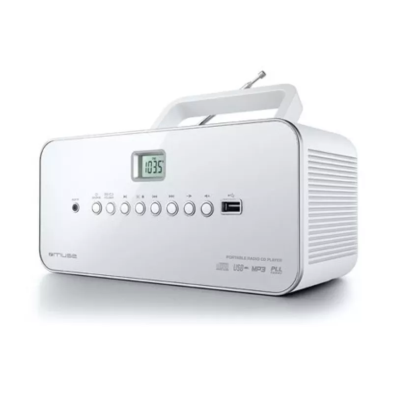 Portable stereo system Muse M-28RDW — CD/MP3 player, FM/MW tuner, 3W RMS, white, 1.4 kg