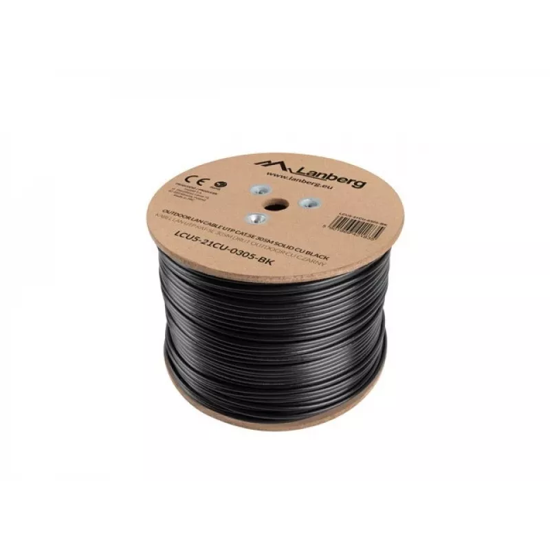 Network cable LANBERG Cat5e U/UTP LCU5-21CU-0305-BK, 305 m, 24 AWG, PVC jacket, black