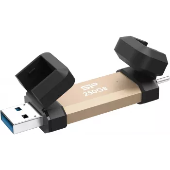 USB flash drive Silicon Power DS72 250 GB, USB 3.2 Gen 2 Type-A / Type-C, aluminium/rubber cap, gold