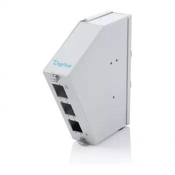 DIN rail fiber optic splice distributor DIGITUS DN-96893 — angled, 6 SC DX / LC Quad, aluminium, grey