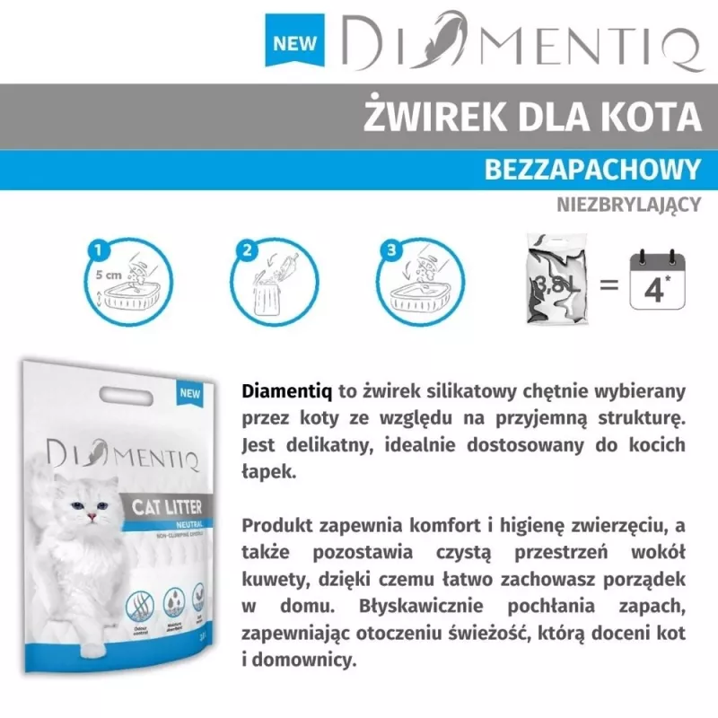 Cat litter DIAMENTIQ Neutral clumping silicone granules 30 L — unscented, 1–6 mm