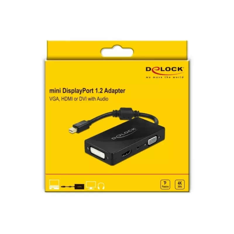 Adapter DeLOCK Mini DisplayPort 1.2 to VGA HDMI DVI Audio 4K Passive Black