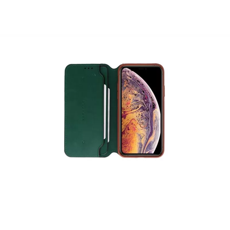 Protective folio case VixFox for iPhone XSMAX — forest green, folio cover with card slot