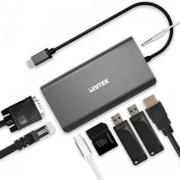 UNITEK uHUB O8+ Wired USB 3.2 Gen 1 Type-C Grey 100W Power Delivery