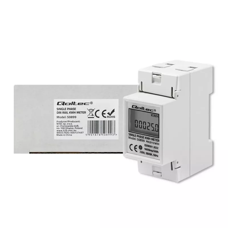 Single-phase energy consumption meter QOLTEC 50899 230 V 50 Hz, 5(60)A, Class 1.0, LCD