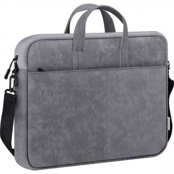 Toploader bag DEFENDER Solid for 15.6 inch laptops, polyurethane, grey, carry handle, removable shoulder strap