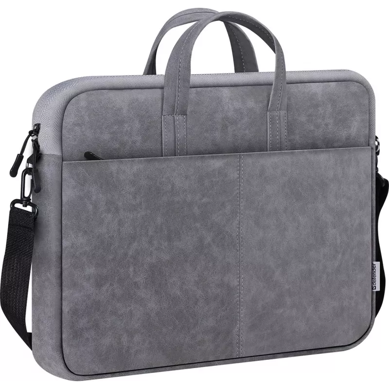 Toploader bag DEFENDER Solid for 15.6 inch laptops, polyurethane, grey, carry handle, removable shoulder strap