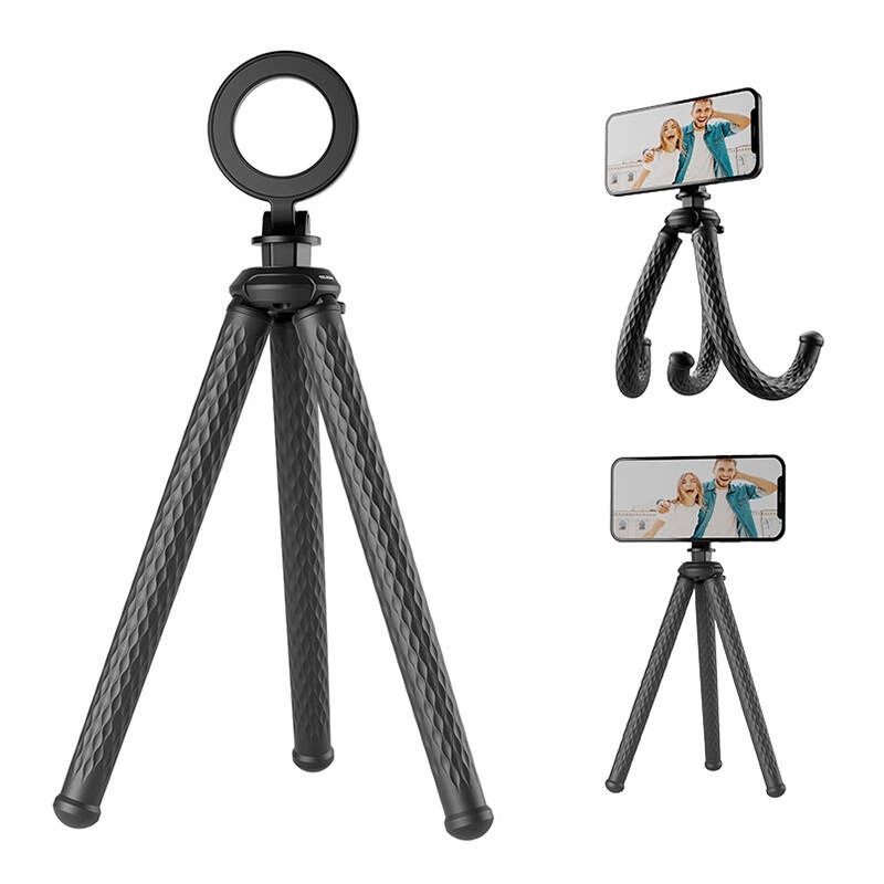 Flexible tripod for phones Telesin P3-FM-02, black, bendable legs, compact mobile phone mount
