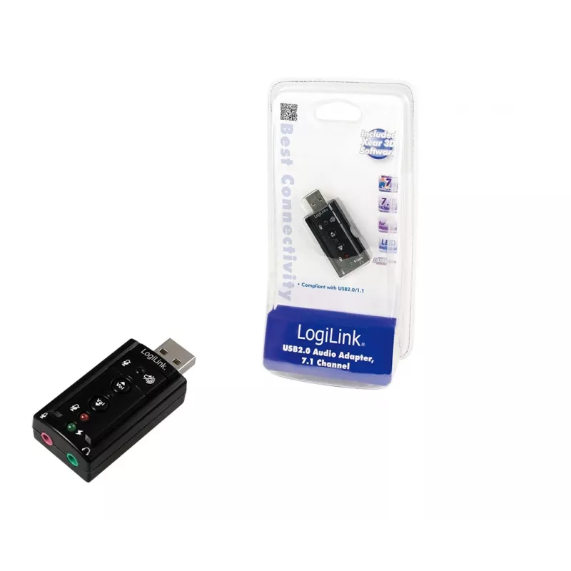 External USB Soundcard LOGILINK UA0078, 7.1 channel, USB interface, compact 124×194×34 mm, 80 g