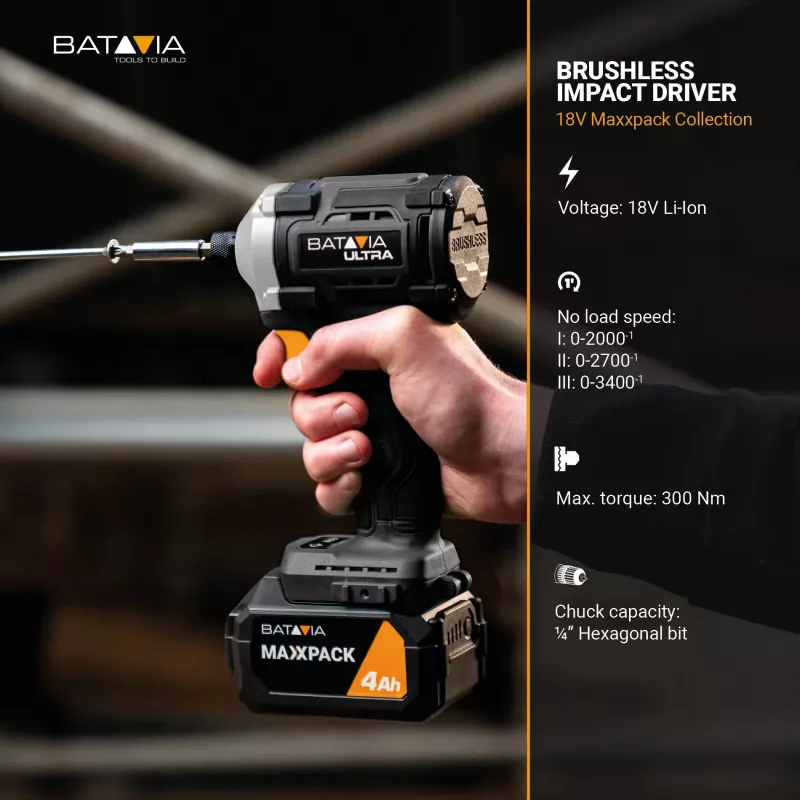 Cordless Brushless Impact Driver Batavia B.V. 18V 230 Nm — tool only (no battery/charger)