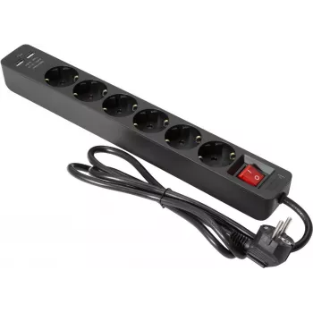 Power strip EUROLITE ON-1 6-socket with 2 USB ports, surge-protected power extension